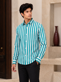 SINGH turquoise and white striped shirt FG06620-4 45 degree fit view