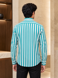 SINGH turquoise and white striped full sleeve shirt FG06620-4 back view