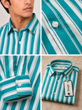 SINGH turquoise striped shirt FG06620-4 collar fabric cuff and folded details