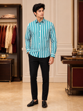 SINGH turquoise and white striped men's shirt FG06620-4 full front lifestyle view