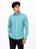 SINGH turquoise and white striped full sleeve men's shirt FG06620-4 front view