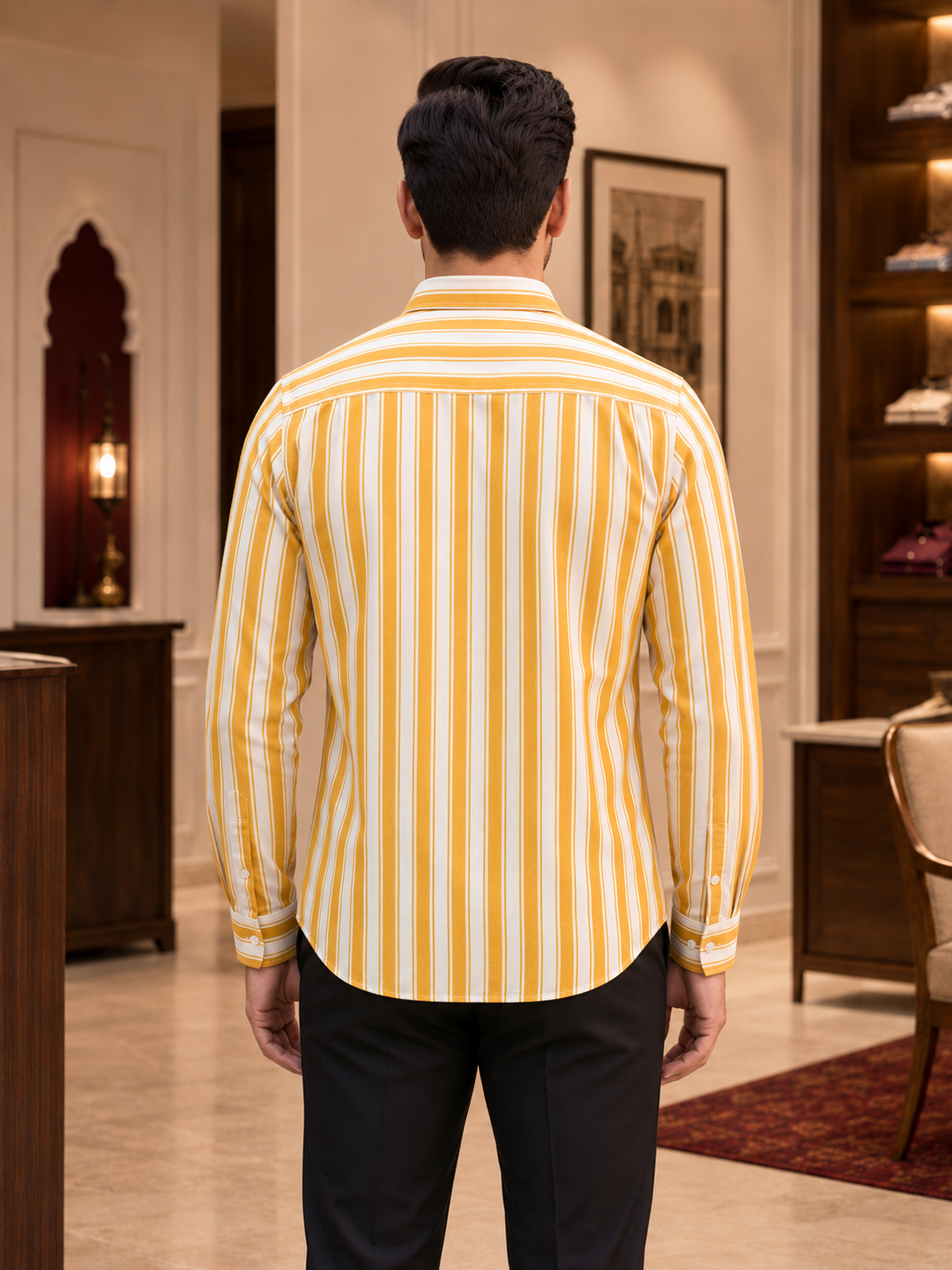 SINGH yellow striped full sleeve shirt 15-114-10 back view