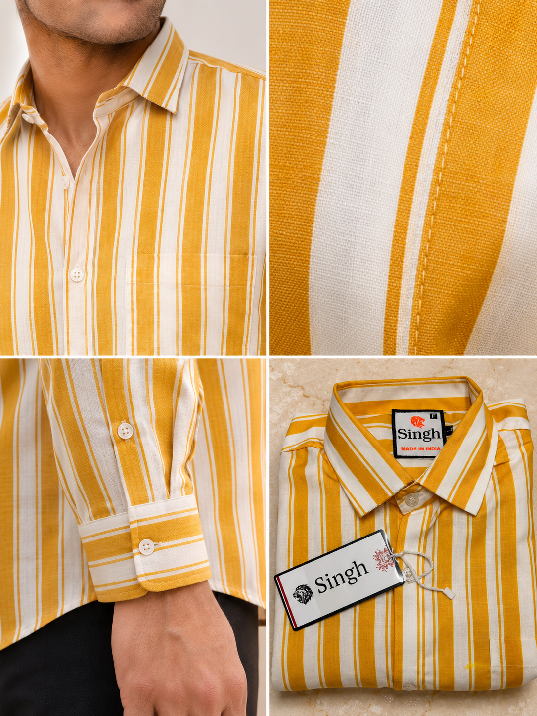 SINGH yellow striped shirt 15-114-10 collar fabric cuff and folded details