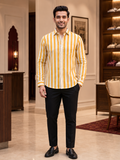 SINGH yellow striped men's shirt 15-114-10 full front lifestyle view