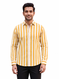 SINGH yellow and white striped full sleeve men's shirt 15-114-10 front view