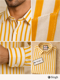 SINGH yellow striped shirt collar fabric cuff and folded details