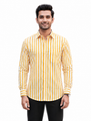 SINGH yellow striped men's shirt front view on model