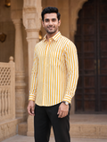 SINGH yellow striped men's shirt 45 degree side view