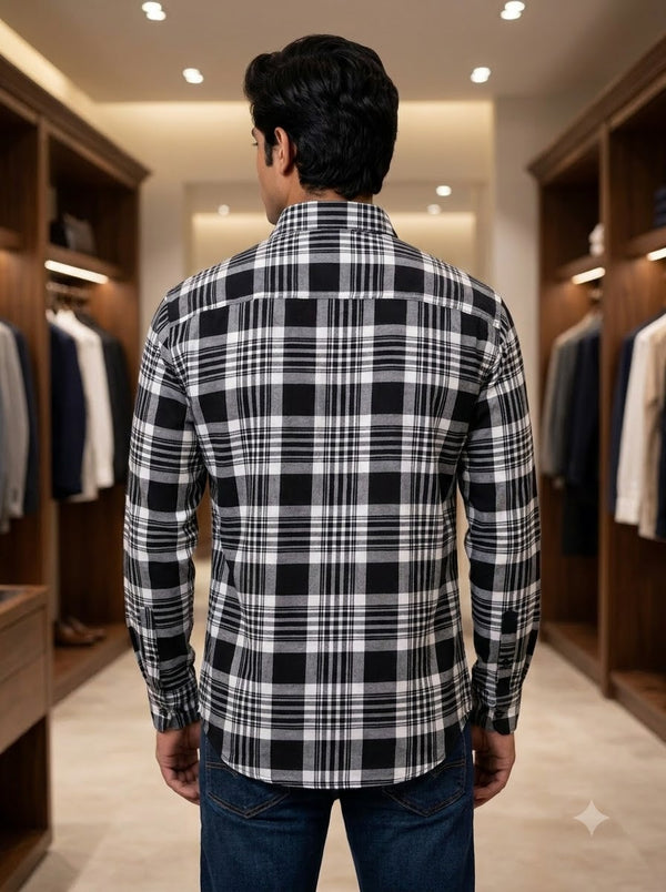 Singh Shirt (Mens)-5029-8 Regal Black Checkered Elegance