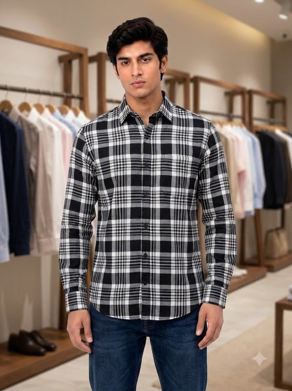 Singh Shirt (Mens)-5029-8 Regal Black Checkered Elegance