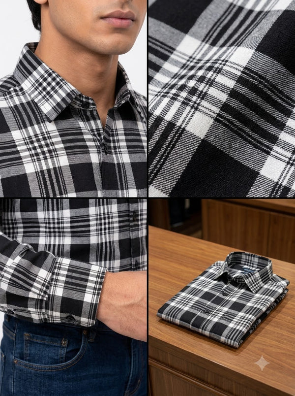 Singh Shirt (Mens)-5029-8 Regal Black Checkered Elegance