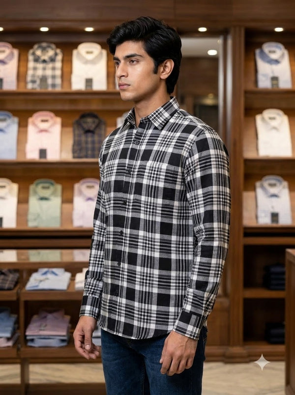 Singh Shirt (Mens)-5029-8 Regal Black Checkered Elegance