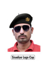 Black Beret Cap in Wool at a front angle featuring Sisodiye Logo & Beret Cap for Regal Style