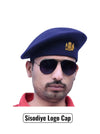 Default navy blue beret cap with Sisodiye Logo & Beret Cap for Regal Style worn by a model