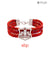 M Hand Use Red Fabric Bracelet with Silver Shield Charm from Singh at an angle