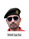 Black beret cap worn sideways with Solanki Logo & Beret Cap By Singh Brand