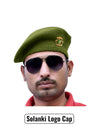 Default green beret cap in fabric by Singh brand featuring Solanki Logo & Beret Cap By Singh Brand