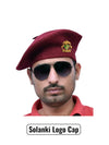 Default maroon beret cap made of fabric, showing Solanki Logo & Beret Cap By Singh Brand from the front