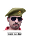 Default olive green fabric beret cap at an angle featuring Solanki Logo & Beret Cap By Singh Brand
