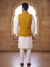 Mens Koti in yellow with intricate pattern, cotton fabric, back view featuring SPAADAA KOTI-FF-1