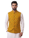 MENS KOTI in yellow floral print fabric with front view; SPAADAA KOTI-FF-1