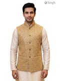 Mens Koti in Beige with Jacquard Fabric, Front View; SPAADAA KOTI FF-13