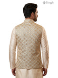 Men's beige SPAADAA KOTI FF-18 in embroidered fabric, back view showcasing elegant design