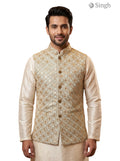 Mens Koti in Golden Color with Embroidered Fabric Front View - SPAADAA KOTI FF-18