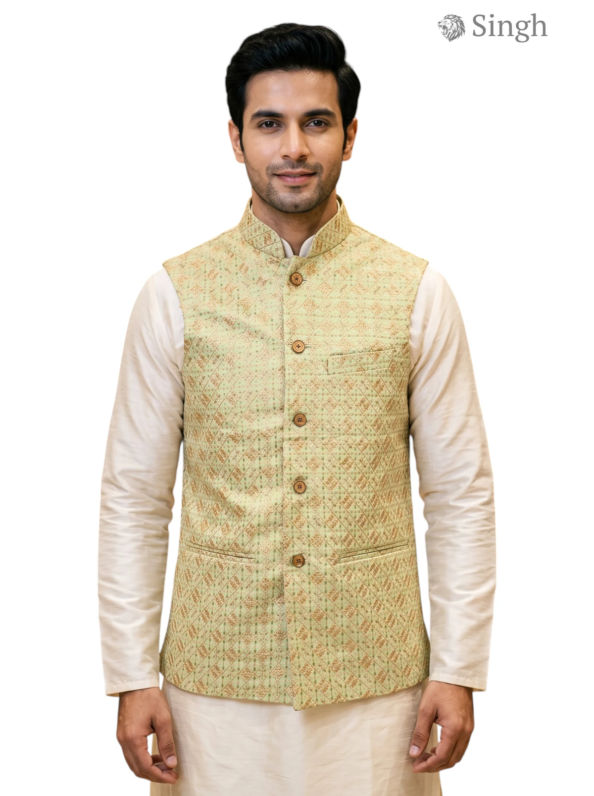 Mens Koti in light green cotton with a front view of SPAADAA KOTI FF-9