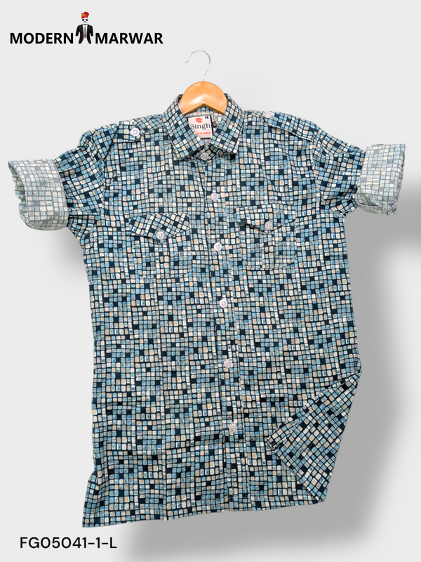 Modern Marwar men's hunting shirts with a stylish patterned design and button-up front