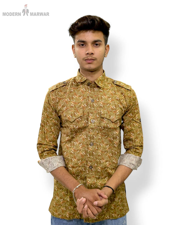 Men's hunting shirts from Modern Marwar featuring a stylish floral design and practical pockets