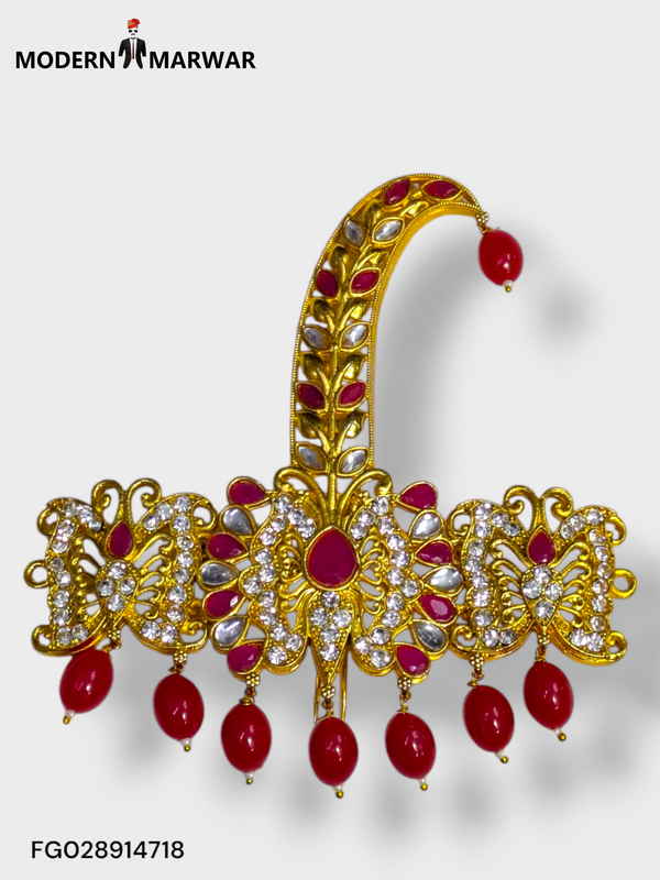 Traditional Indian jewelry piece featuring intricate gold work and colorful stones from Modern Marwar