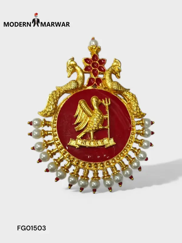 Elegant traditional Marwari brooch featuring intricate design with pearls and vibrant colors