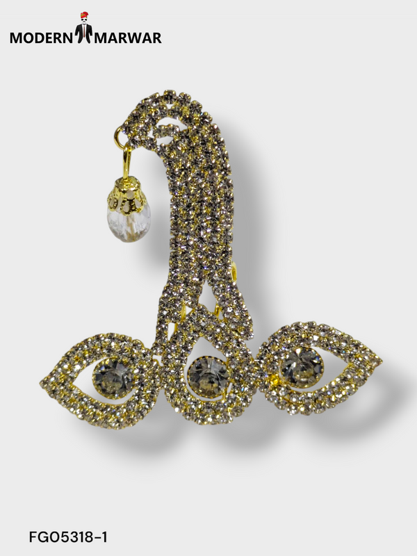 Modern Marwar traditional men's jewelry brooch with intricate design and sparkling embellishments