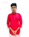 Stylish traditional red kurta for men by Modern Marwar with button-up front and pocket detail