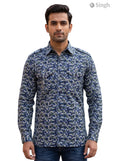 M Hunting Shirt in Blue Camouflage Fabric with Front Pockets and Button Angle