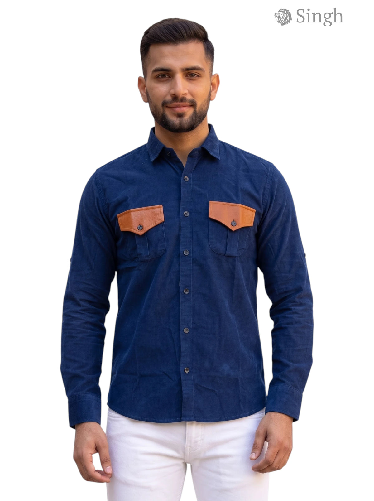 M Hunting Shirts in navy blue cotton twill with chest pockets front view HUNTING SHIRTS-1310-243