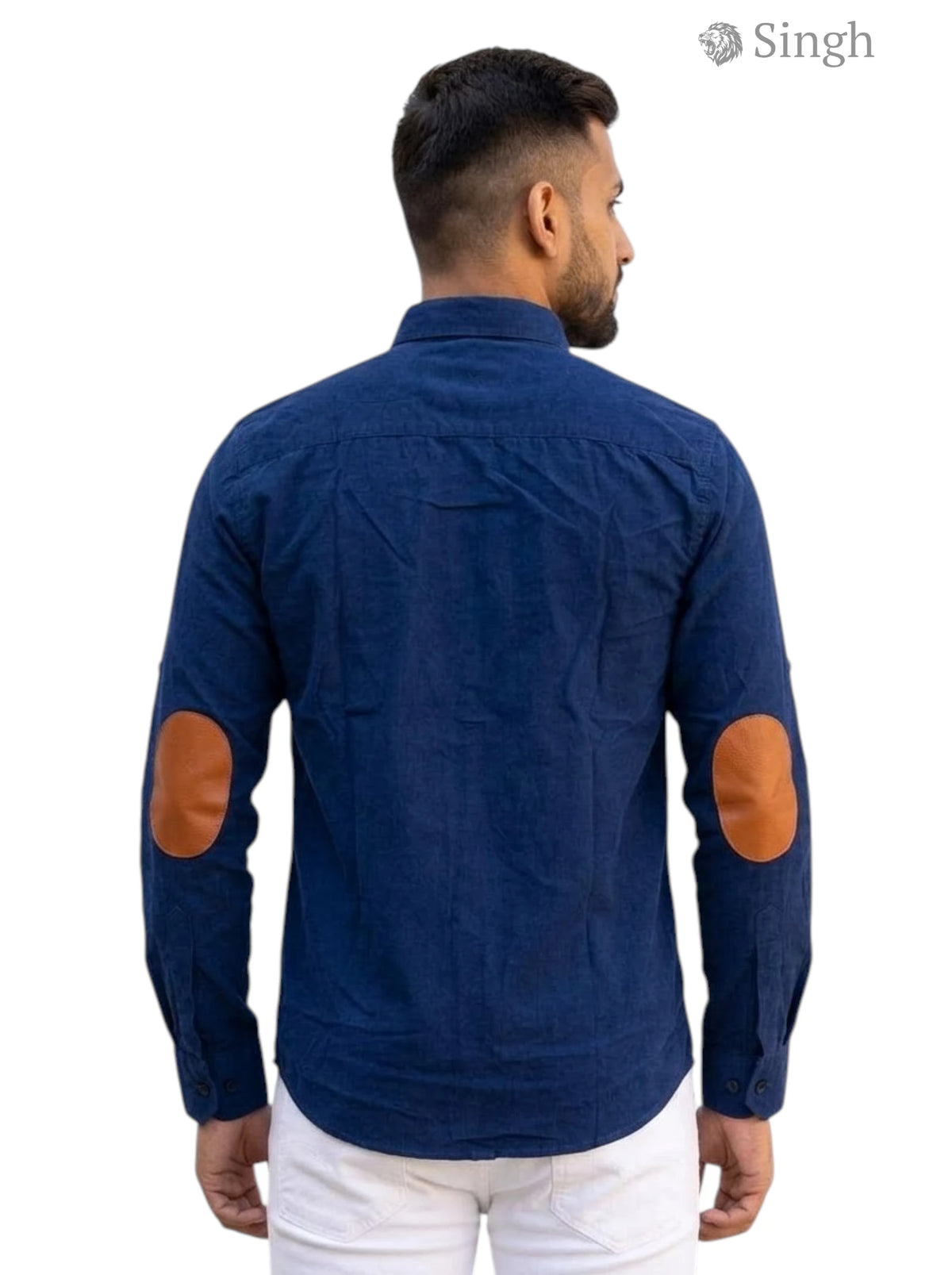 M Navy Hunting Shirts-1310-243 with elbow patches, made from durable fabric, shown from the back