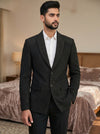 Black Modern Marwar blazer in textured fabric at a slight angle featuring Two Button With Work