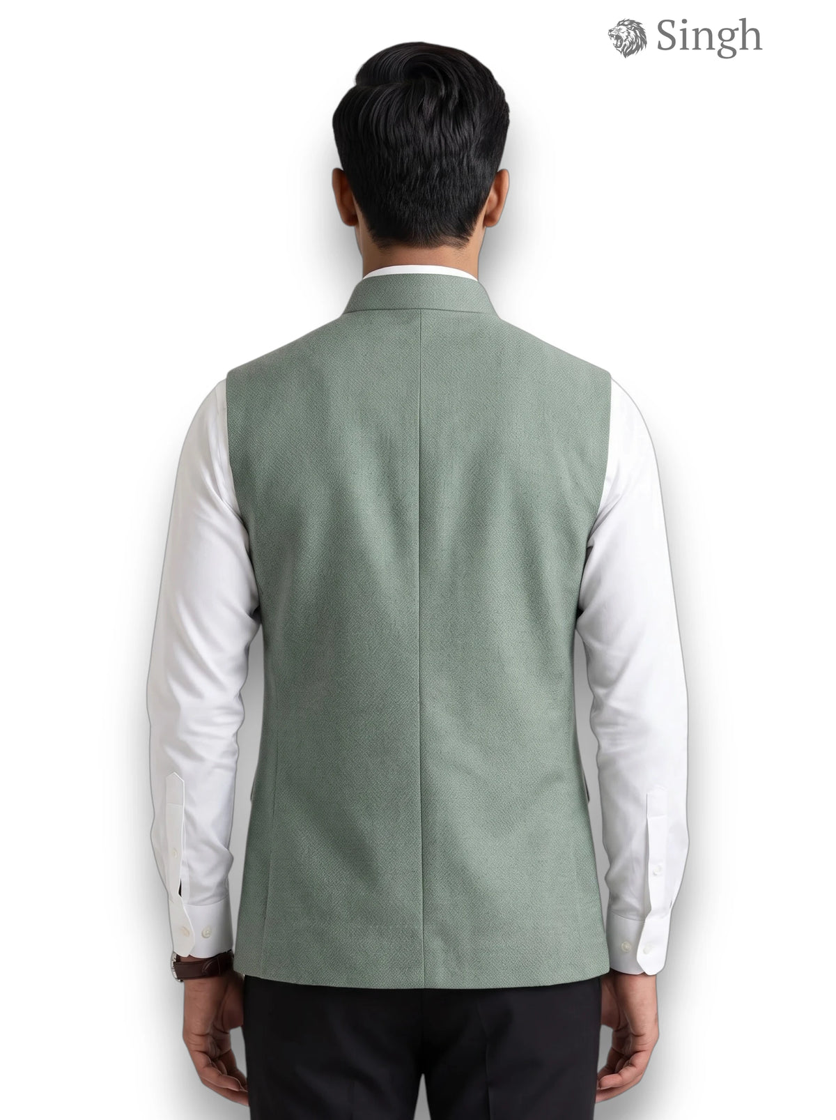 M Hunting Shirt in green velvet fabric from back angle featuring VELVET KOTI-20-5023-6