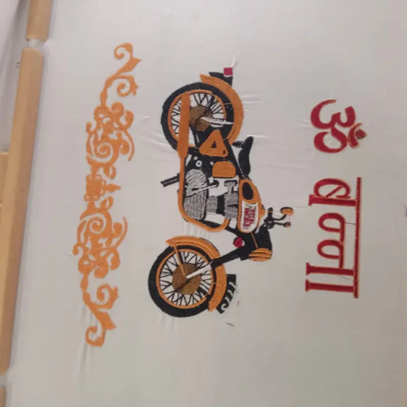White M Shirt by Modern Marwar featuring embroidered Om Banna logo shirt with motorcycle design