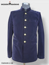 Elegant M Jodhpuri velvet coat suit for weddings in dark blue with gold buttons