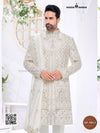 Elegant wedding groom sherwani combo with intricate embroidery and matching dupatta from Modern Marwar