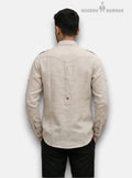M beige Hunting Linen 4P-13-5019 Shirt in back view showcasing breathable fabric