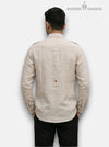 M beige Hunting Linen 4P-13-5019 Shirt in back view showcasing breathable fabric